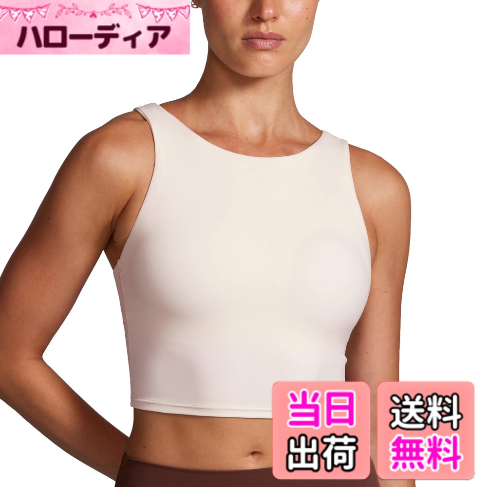 【送料無料】[CRZ YOGA] ブラトップ レディース ハイネック スポーツブラ レーサーバック カップ付き スポーツ タンクトップ ヨガウェア Butterluxe 色：白あんず、サイズ：S Regular