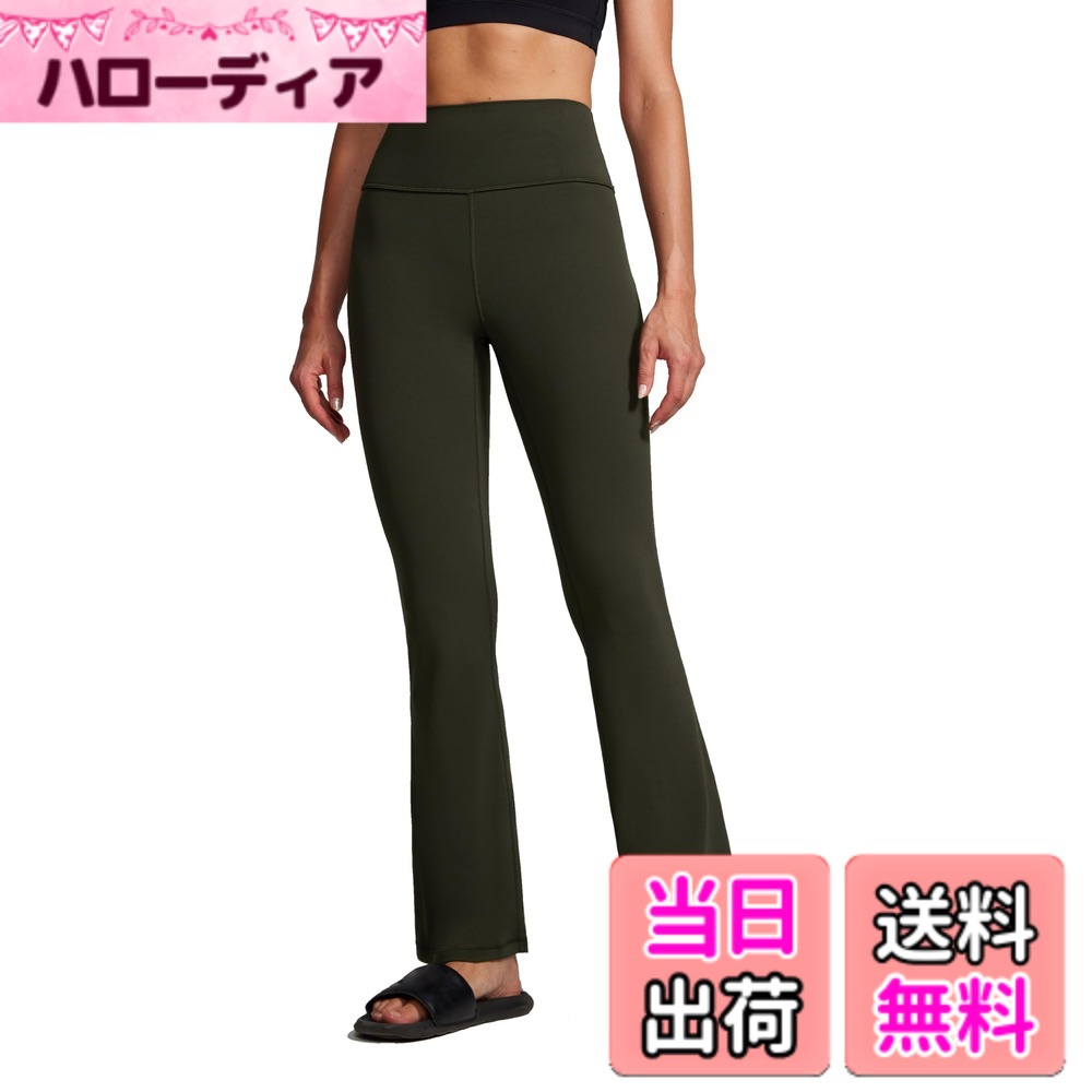 【送料無料】[CRZ YOGA] ヨガパンツ フレア レギンス ハイウエスト ストレッチ 吸汗速乾 フィットネス ポケット付き 股下30インチ/32インチ Butterluxe 色：オリーブグリーン、サイズ：M Regular
