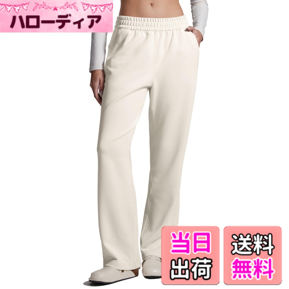 【送料無料】[CRZ YOGA] スウェットパンツ レディース ワイド ゆったり ハイウエスト ポケット付 引き紐付 春 秋 アジアフィット 股下28インチ/71センチ SoftAura 色：白あんず、サイズ：L Regular