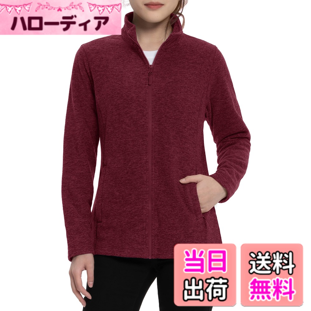 【送料無料】[TACVASEN] フリースジャケット レディース 薄手 ジップアップ 大きいサイズ 軽量 パーカー ランキングコート 釣りウエア 登山 トレーナー トレッキング 保温 防寒服 暖かい 無地 秋冬 色：レッド、サイズ：L
