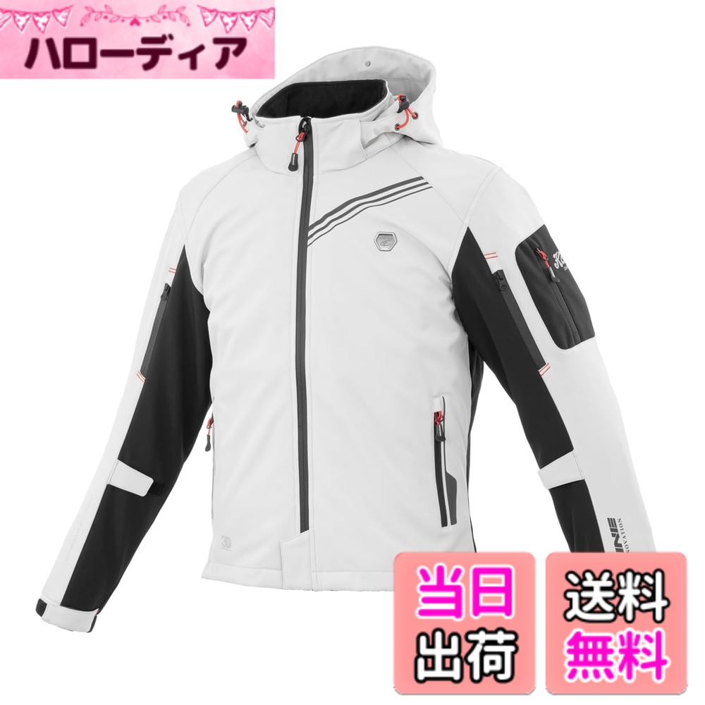 【送料無料】[コミネ] バイク用 プロテクトソフトシェルウィンターパーカ-イフ JK-579 JK-5791 JK-5792 JK-5793 秋冬春向け 防寒 CE規格レベル2 CE規格 ストレッチ素材 防風 プロテクター 色：Light Grey Black、サイズ：M