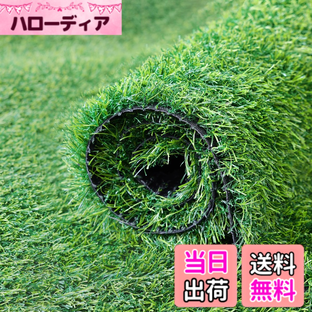 【送料無料】人工芝 ロール 1mx10m リアル感 芝丈38mm 高耐久 透水タイプ 防草シート 24本ピン付き ラッシュグリーン 色：ラッシュグリーン、サイズ：1x10m