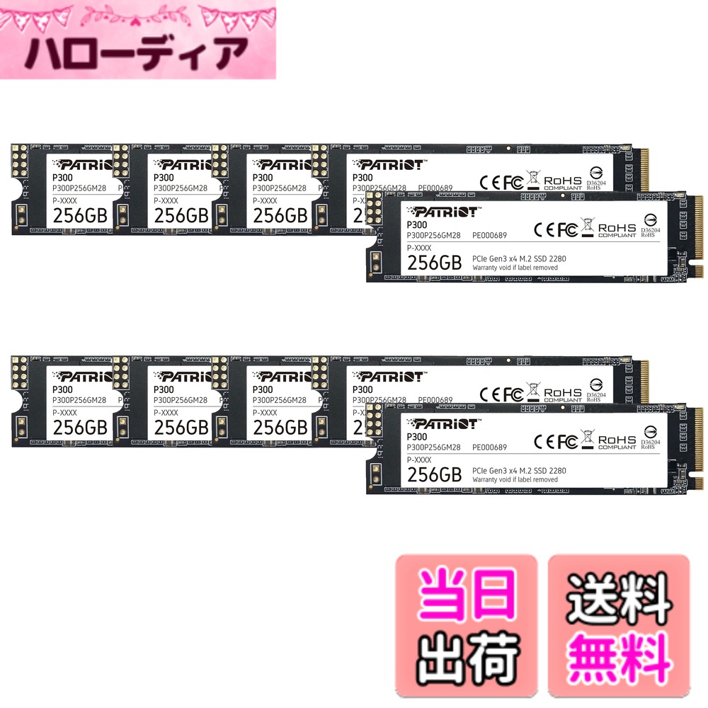 【貨物輸送無料】Patriot P300 Internal SSD - NVMe PCIe Gen 3x4 - M.2 2280-10 Pack Parent 色：黒いこと、大いさ：256GB 10 Pack