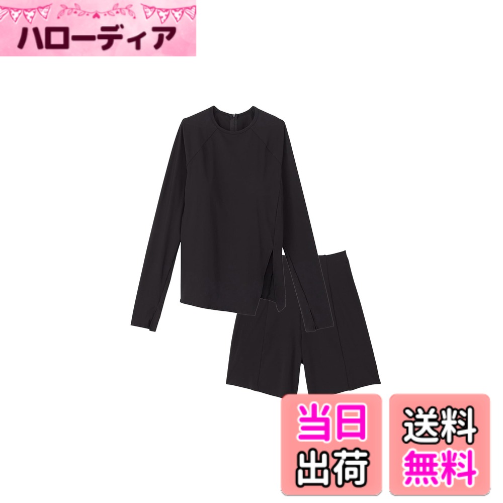 【貨物輸送無料】Speedo(素早さ) 【水陸両用】レディース L/S Separates ロングスリーブセパレーツ レディース セパレート SFW22430 UV撥ねのける役立つこと 伸ばすこと 余暇 瑜伽 色：黒いこと、大きさ：L