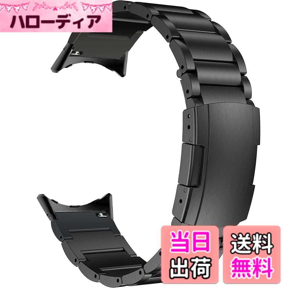 【送料無料】[MaKTech] チタンリストバンド Google Watch用 メタルブレスレットストラップ トータスバックル付きアダプター付き Google Pixel Watch 3 [2024] 色：ブラック、サイズ：Watch3 45mm