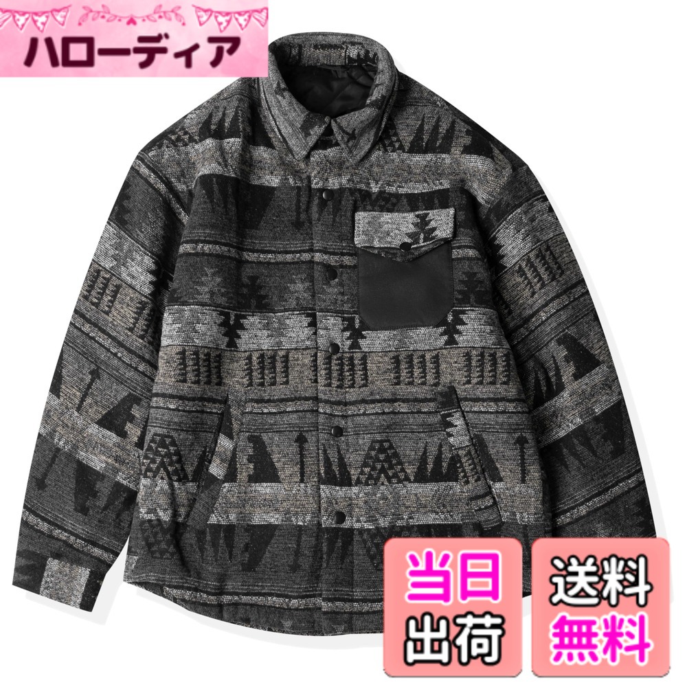 【貨物輸送無料】[CHANGE WELL] メンズ 2025AW アメリカン レトロ 流行り物 冬服 防寒 朦々たる 秋冬アウター 原住民柄 中綿 上衣 色：黒いこと、大きさ：M