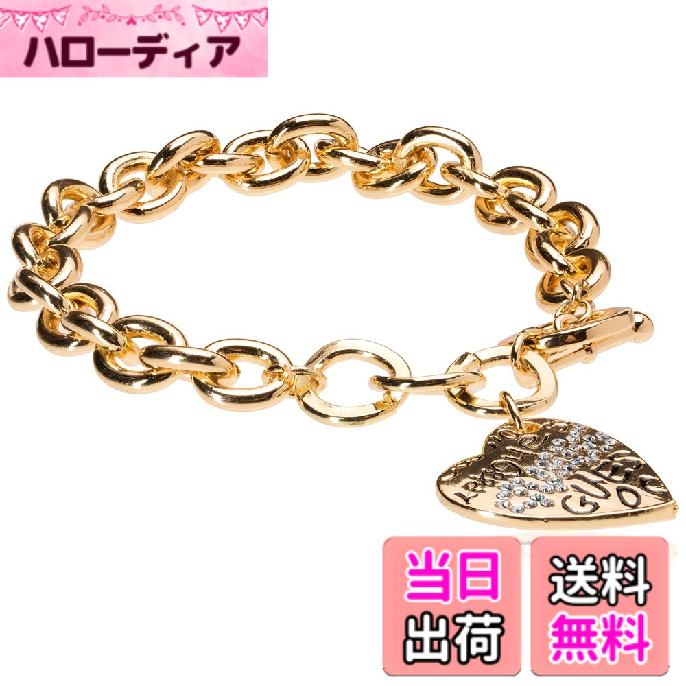 【貨物輸送無料】GUESS 「第一義的」グラフィティロゴ ハートトグルチャームブレスレット, One Size, 金属元素 色：ゴールド、大いさ：One Size