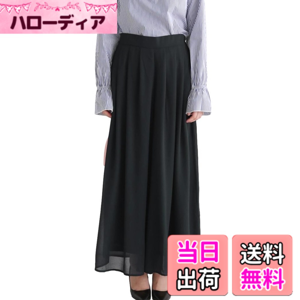 【送料無料】[スリーピングシープ] ふわっっと 大人 きれいめ感 シフォンガウチョ ワイド ガウチョパンツ ポケット付 スカーチョ ロングパンツ 色：ブラック、サイズ：M