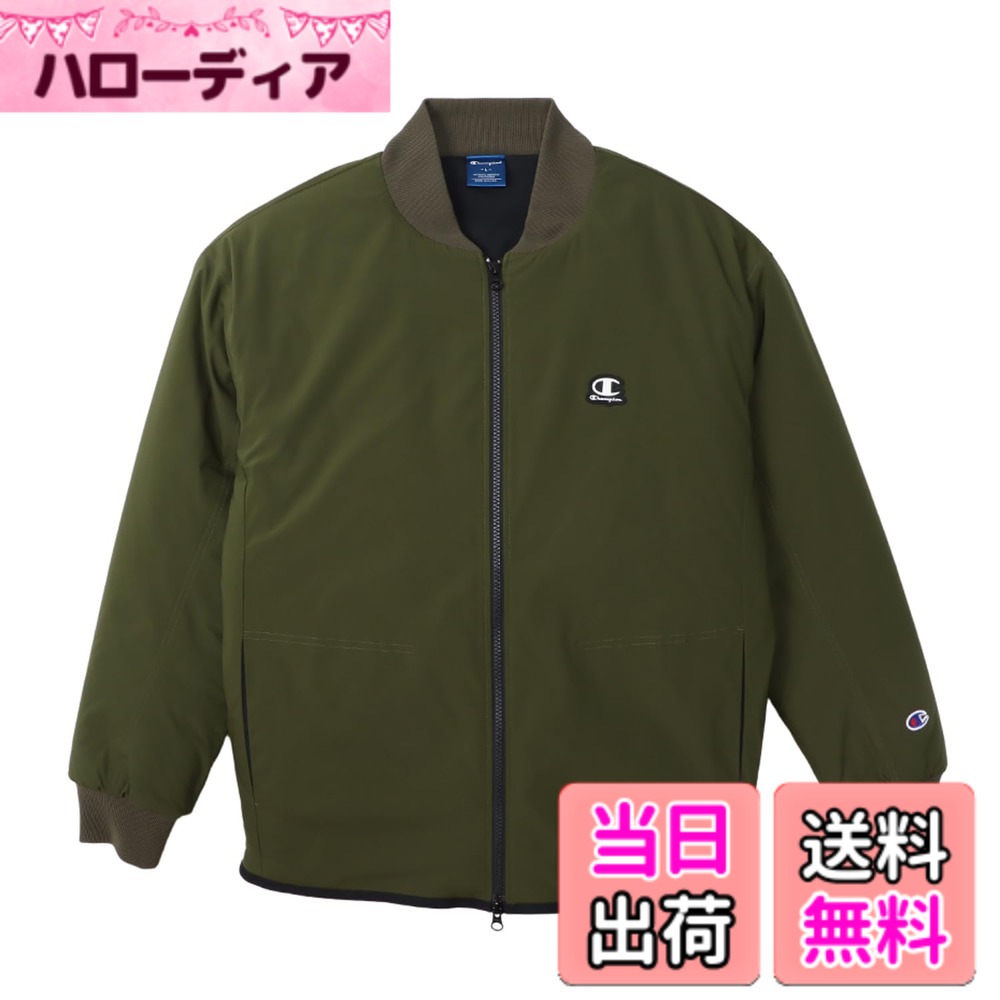 【貨物輸送無料】Champion(はやりっ子) アウター 長袖 伸ばすこと 保温 撥水 Relax Fit 脚本ロゴタイプ ジップジャケット メンズ運動競技C3-YS605メンズ 色：グレイッシュグリーン、大きさ：L