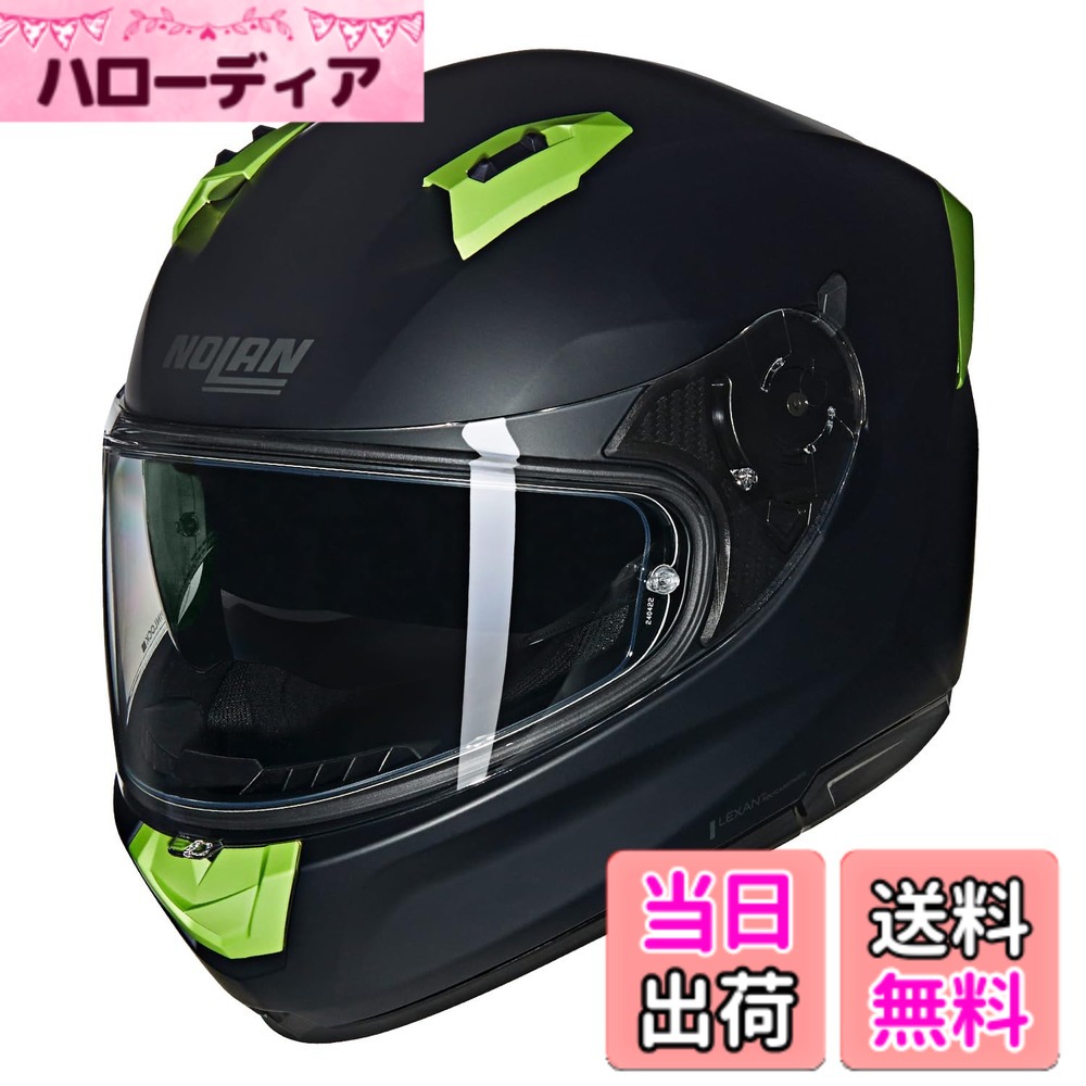 【貨物輸送無料】【国内置き目品】 NOLAN (ノーラン) 自動二輪車用 安全帽 盛りだくさん人間の顔 N60-6 色：FLATBLACK GREEN/311、大きさ：XL