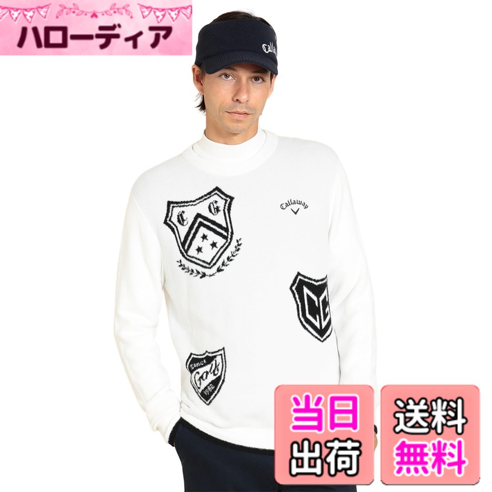 【貨物輸送無料】Callaway(キャロウェイ) メンズ クルーネックニット(エンブレムジャガード) / スウェーター ゴルフ / C23218105メンズ 色：1030_白いこと、大きさ：3L