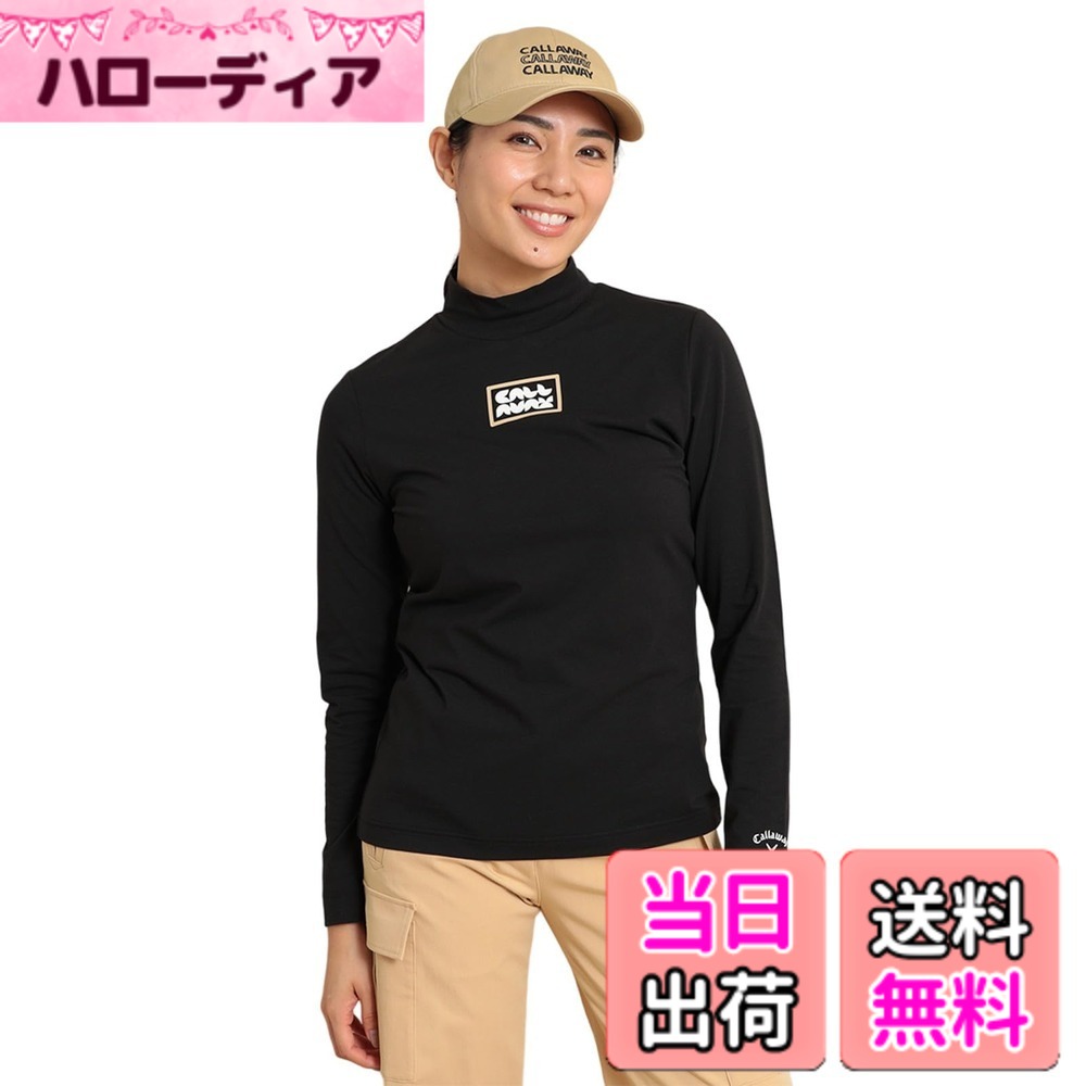 【貨物輸送無料】Callaway(キャロウェイ) レディース 長袖 モックネックシャツ(ブランド名ロゴタイプ・伸ばすこと性) / ゴルフ 下着類 / C24133200レディース 色：1010_黒いこと、大きさ：LL