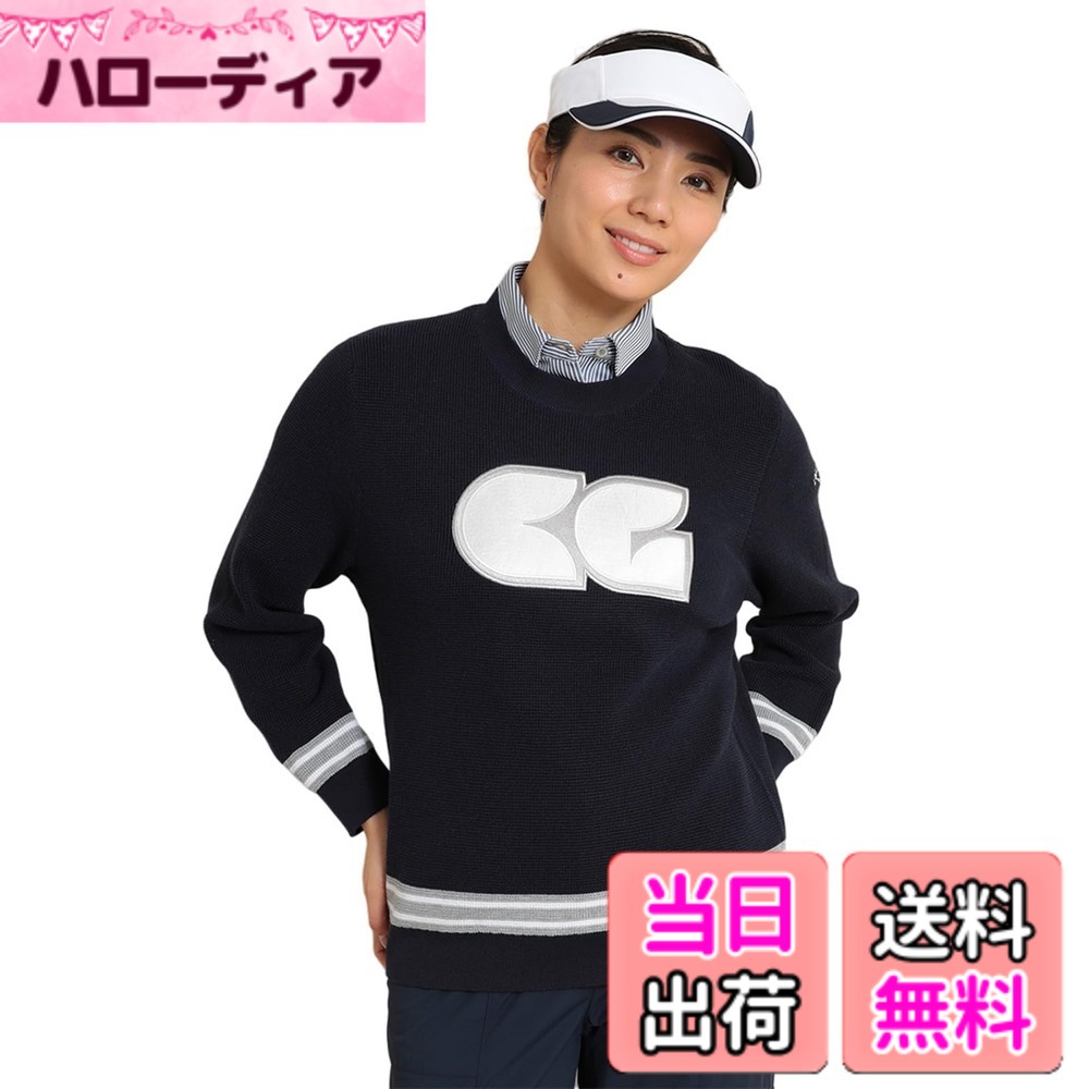 【送料無料】[キャロウェイ] レディース クルーネックニット(ブランド柄) / ゴルフ セーター / C24118200レディース 色：1120_ネイビー、サイズ：L｜ハローディア店
