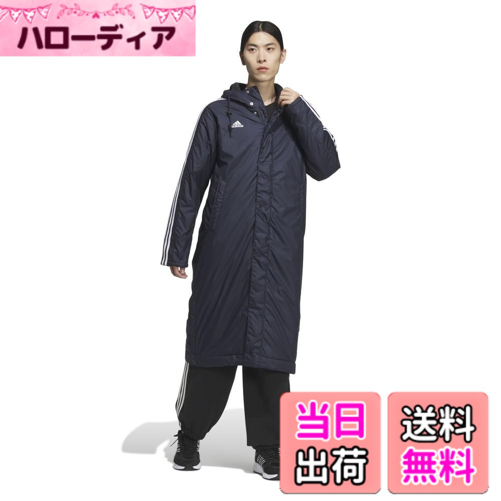 【貨物輸送無料】adidas(アディダス) コートマストハブ 3ストライプス ルーズフィット Best オブ アディダス ライニングロングコート KWX71メンズ 色：レジェンドインク(JG8513)、大きさ：XL