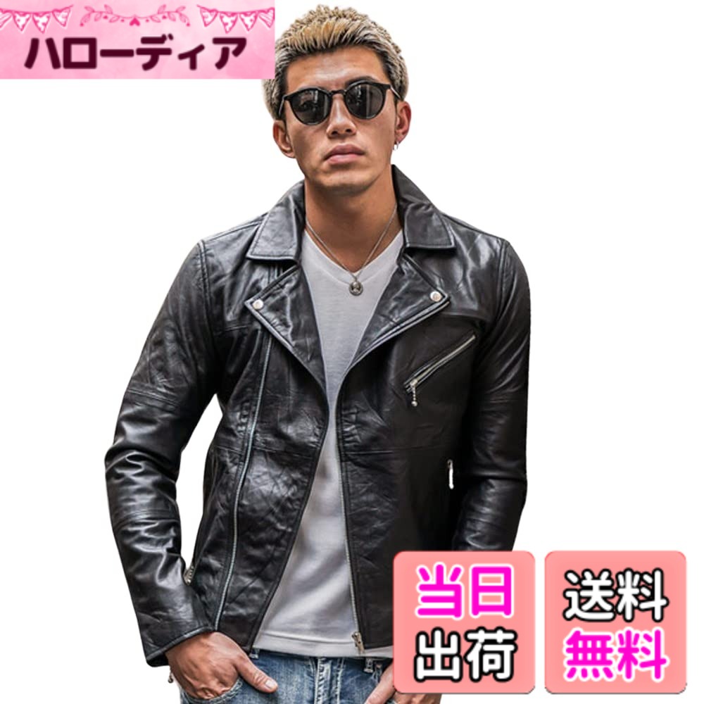 【貨物輸送無料】【本革】なめし革上衣 ライダースジャケット メンズ 革ジャン 本革上衣 シングルライダース ダブルライダース 本当のなめし革 リプロダクトレザー (滑稽者) 色：ダブルライダース、大きさ：L
