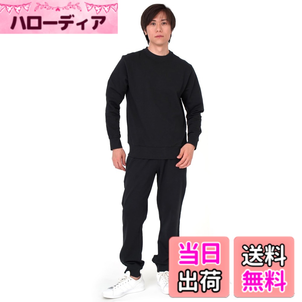 【送料無料】スウェット 上下 綿100％ メンズ レディース 部屋着 ルームウェア 上下セット セットアップ トレーナー 長袖 コットン ヘビーウェイト 12.0オンス パンツ 色：ブラック、サイズ：LL