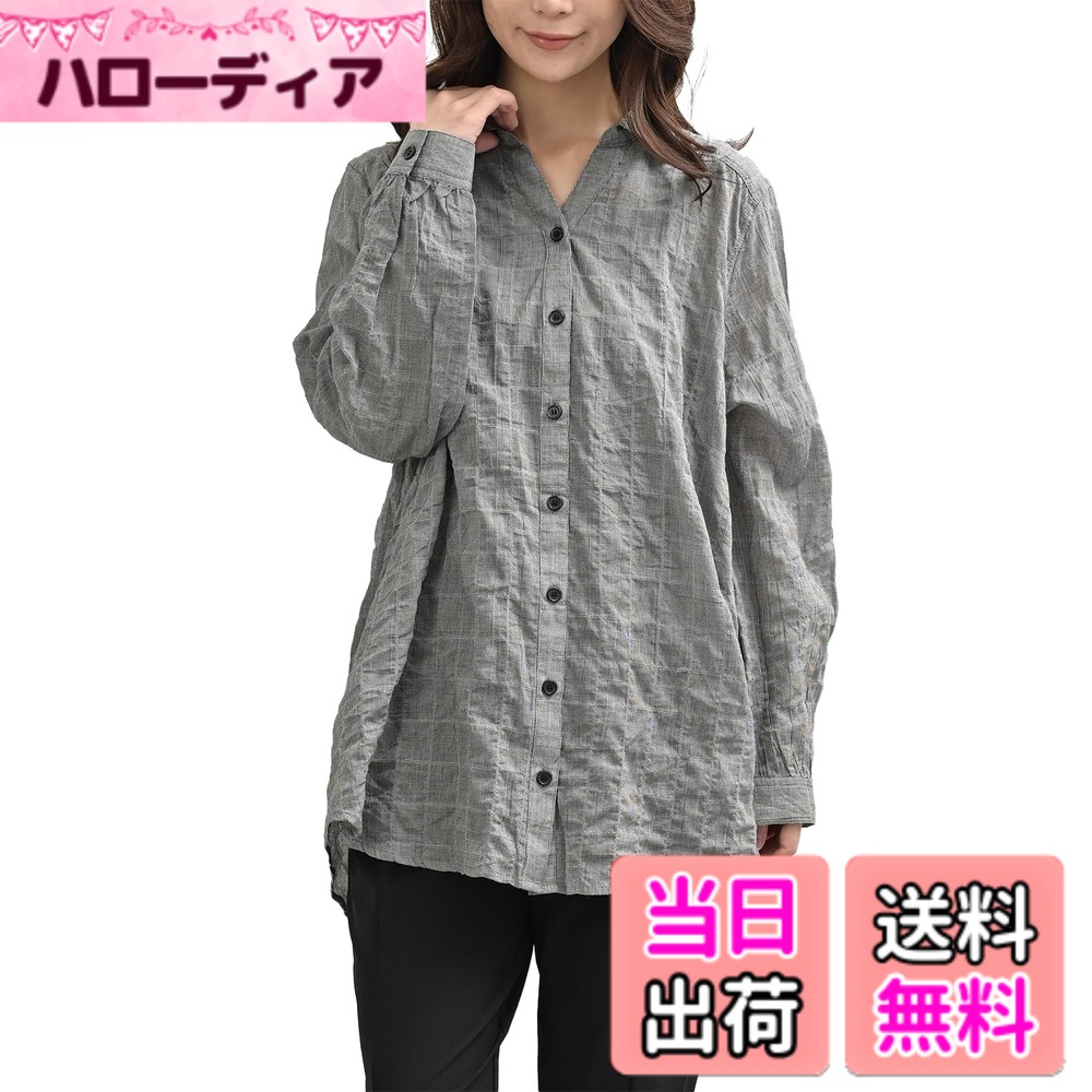 【送料無料】[JANJAM] 大きいサイズ レディース 襟付きスキッパーシャツ 長袖 バックテール シアーシャツ トップス 色：ブラック、サイズ：3L 6,212円