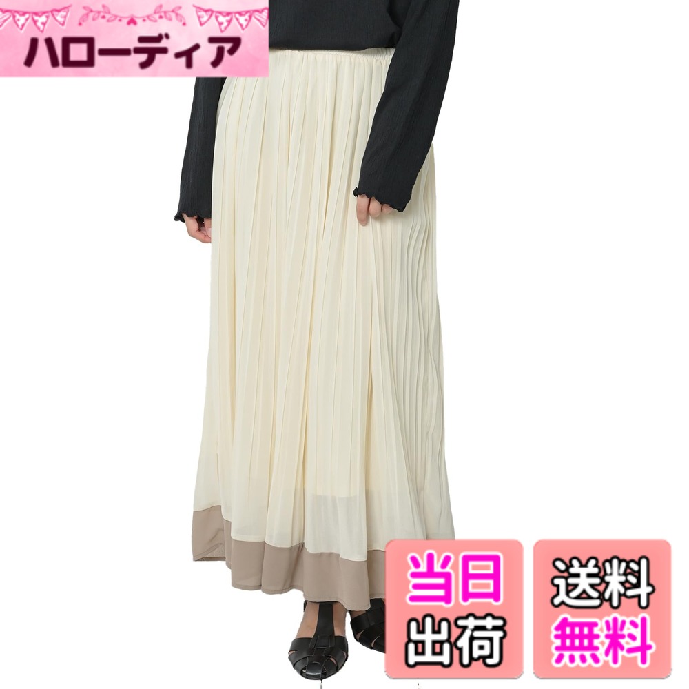 【送料無料】[JANJAM] 大きいサイズ レディース プリーツスカート ロング丈 ウエストゴム シフォン素材 ボトムス 色：クリーム、サイズ：LL