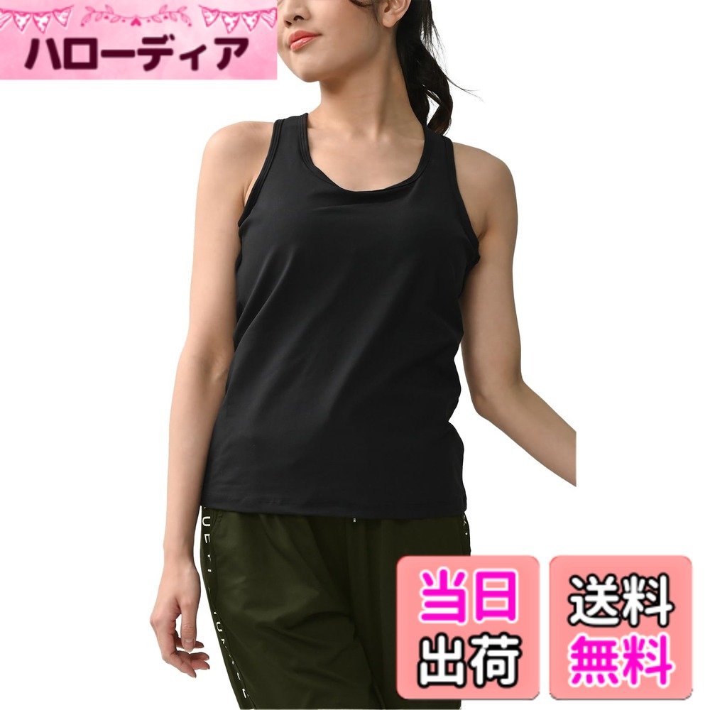 【送料無料】[JANJAM] 大きいサイズ レディース トップス タンクトップ インナー カップ付き Xバック ブラトップ スポーツウェア ジム フィットネス 色：ブラック、サイズ：LL