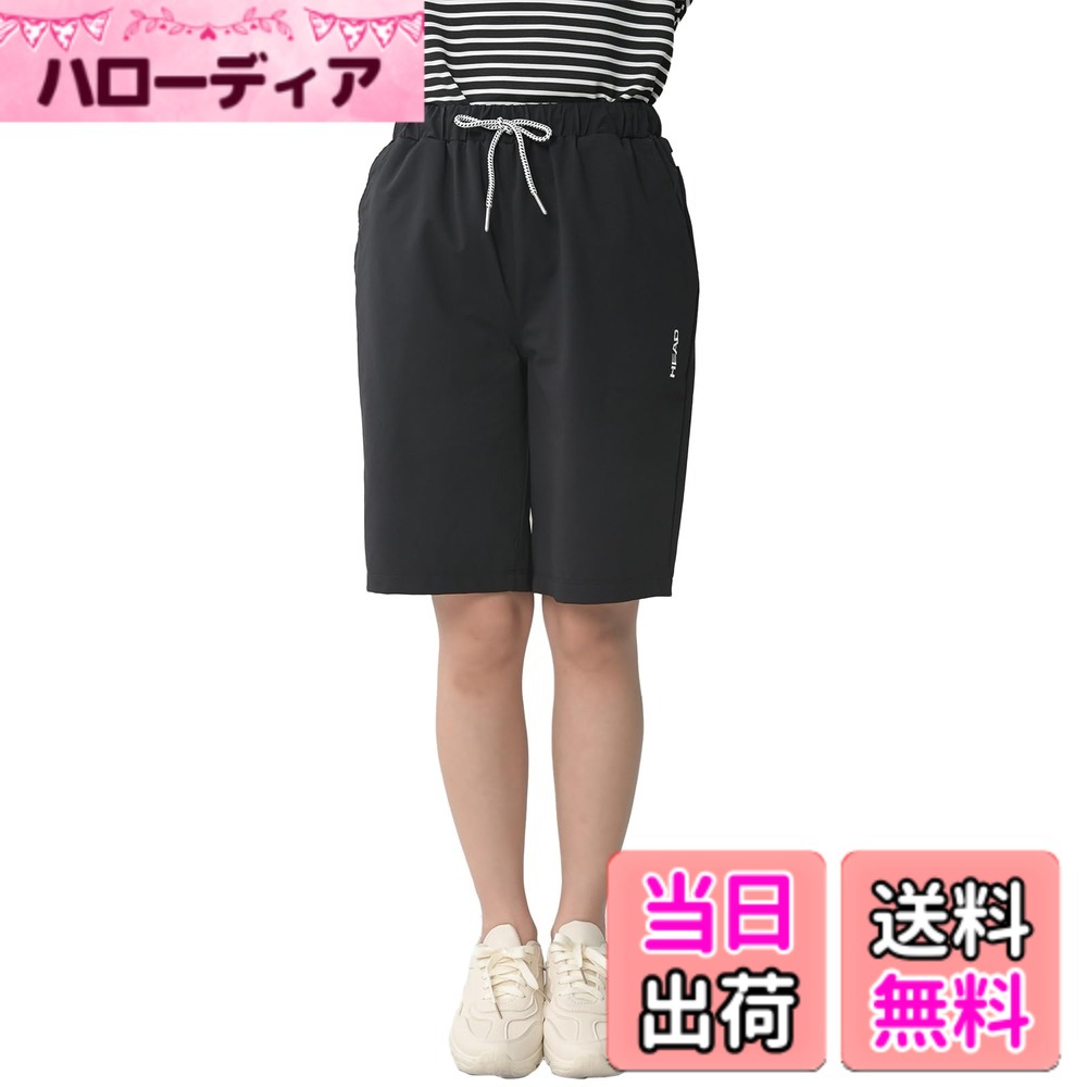 【送料無料】[JANJAM] 大きいサイズ レディース ハーフパンツ ミドル丈 UVカット ストレッチ ボトムス 色：ブラック、サイズ：3L