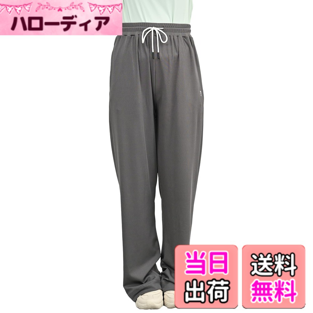 【送料無料】[JANJAM] 大きいサイズ レディース ストレートパンツ 12分丈 ワイド ウエストゴム 吸汗速乾 スポーツウェア ジム フィットネス ボトムス 色：チャコール、サイズ：5L
