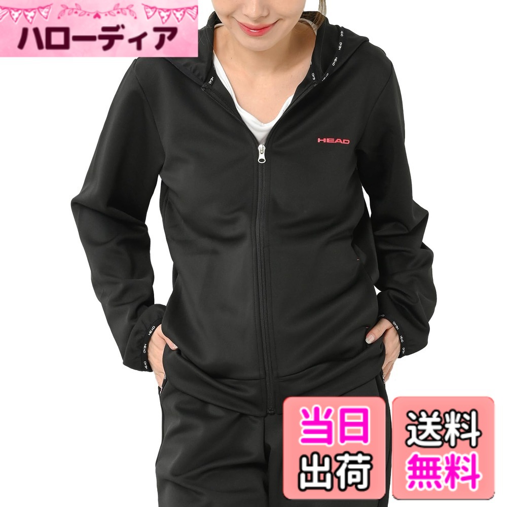 【送料無料】[JANJAM] 大きいサイズ レディース ZIPパーカー 長袖 フーディー 吸汗速乾 UVカット HEAD アウター 色：ブラック、サイズ：4L
