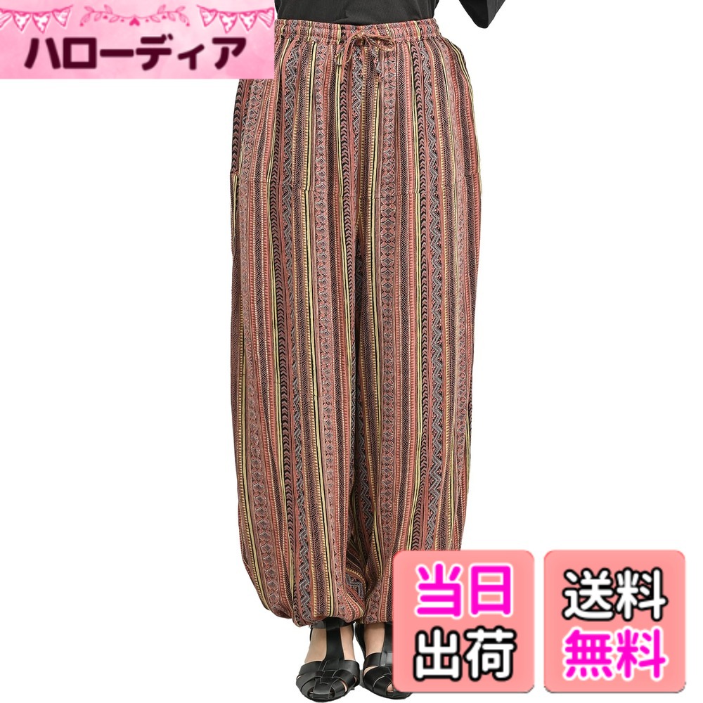 【送料無料】[JANJAM] 大きいサイズ レディース アラジンパンツ ロング丈 ウエストゴム エスニック柄 裾ゴム ボトムス 色：Fタイプ、サイズ：M-3L