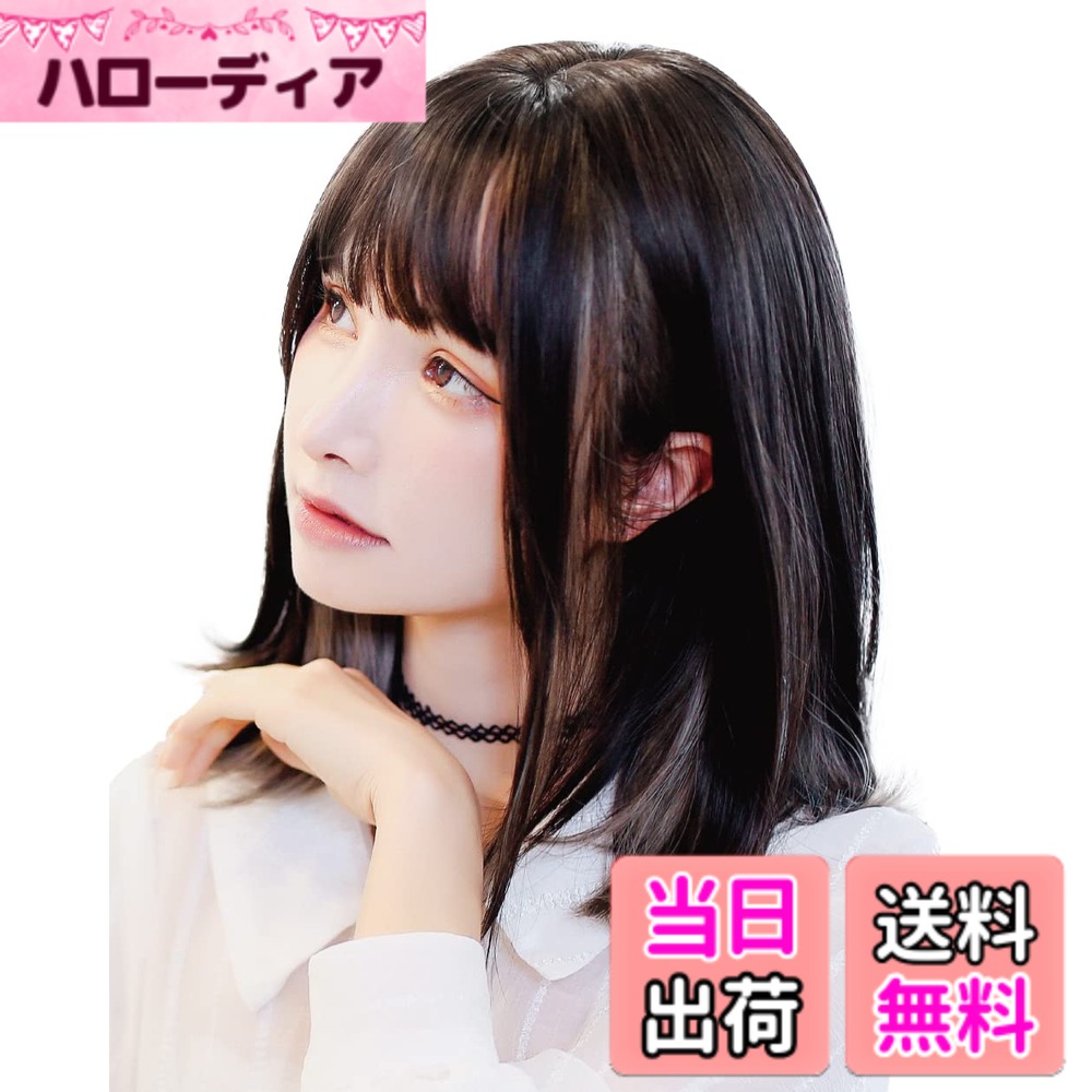 【送料無料】[TefuRe] インナーカラー ウィッグ ボブ セミロング ミディアム インナー 毛先軽く カール 小顔効果 インナーカラーミディ ウィッグネット 付 HA-6131 色：ブラック/グレー(BkGy)