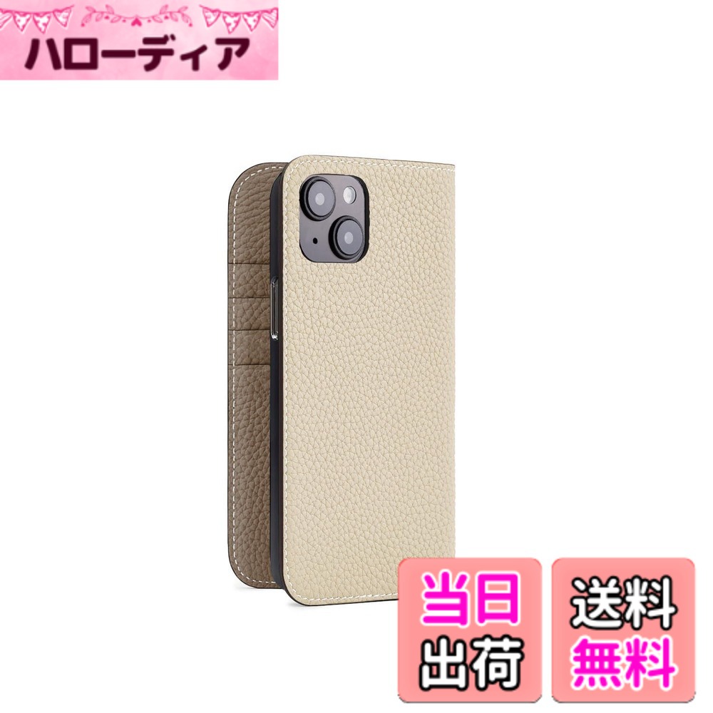 【貨物輸送無料】【ボナベンチュラ】当用日記容れもの シュリンクレザー 色：象牙色 x エトープ、大きさ：iPhone 14 Plus