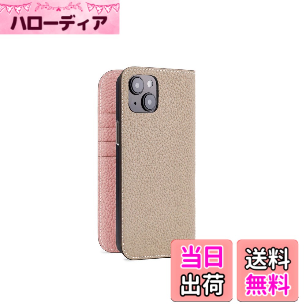 【貨物輸送無料】【ボナベンチュラ】当用日記入れもの シュリンクレザー 色：グレージュ x コーラル、大きさ：iPhone 14 Plus