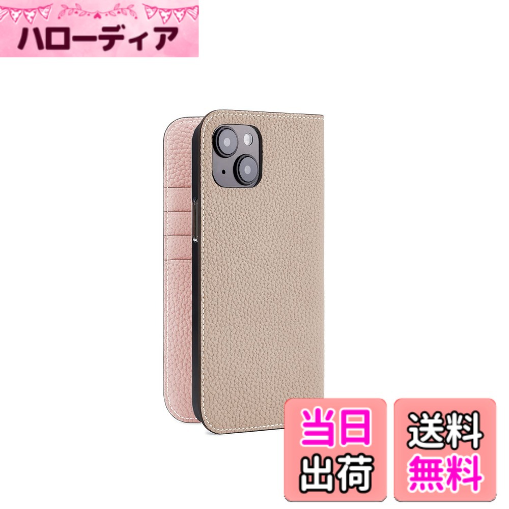 【貨物輸送無料】【ボナベンチュラ】当用日記入れもの シュリンクレザー 色：グレージュ x 桜、大きさ：iPhone 14 Plus