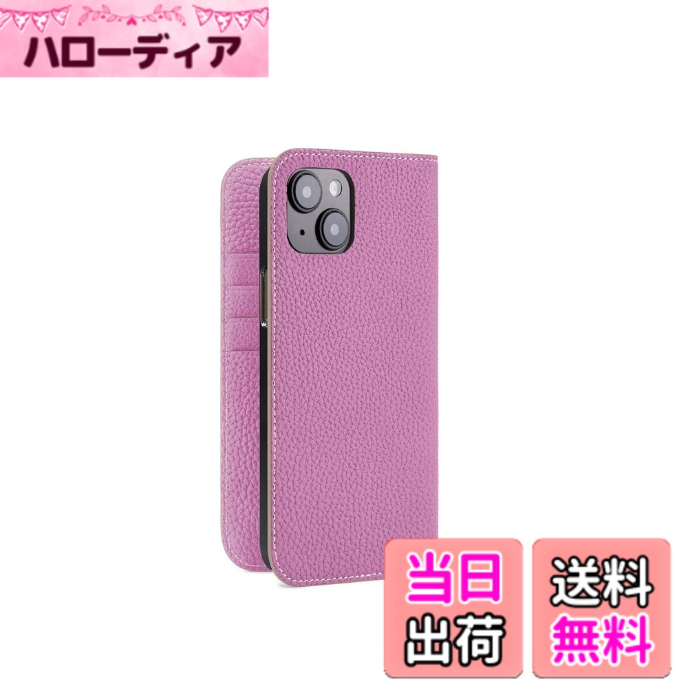 【貨物輸送無料】【ボナベンチュラ】当用日記入れもの シュリンクレザー 色：グレージュ x パープル、大きさ：iPhone 14 Plus