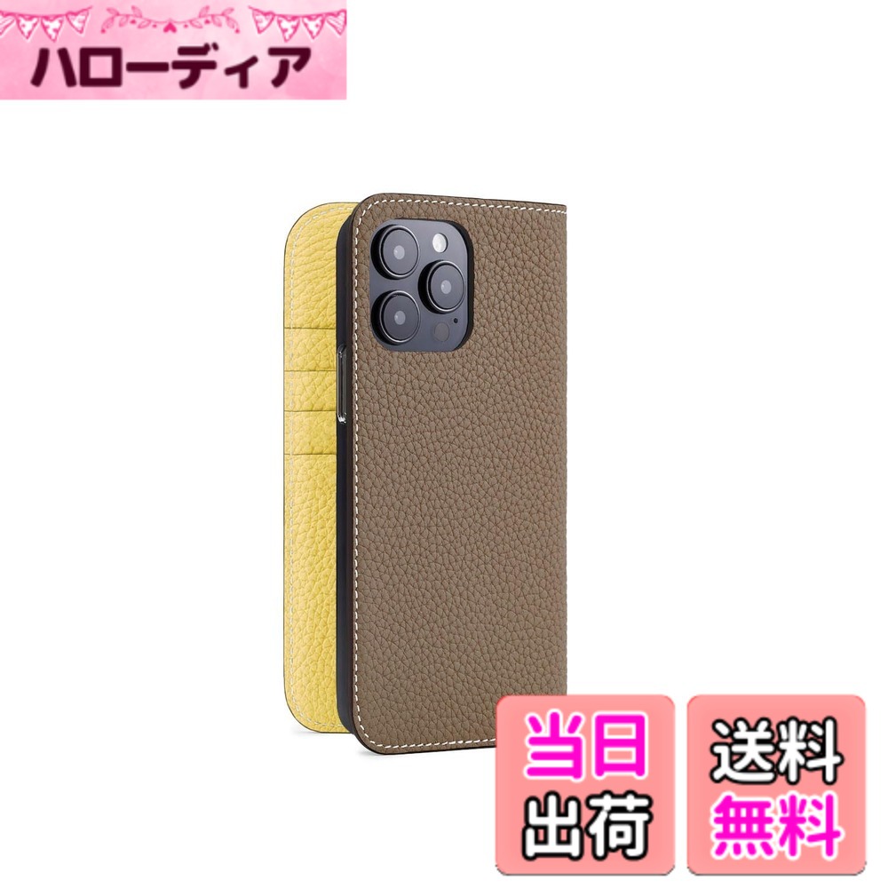 【貨物輸送無料】【BONAVENTURA】当用日記入れもの シュリンクレザー iPhone15Pro Max BODT15PM 色：エトープ x 黄色.、大きさ：iPhone 15 Pro Max