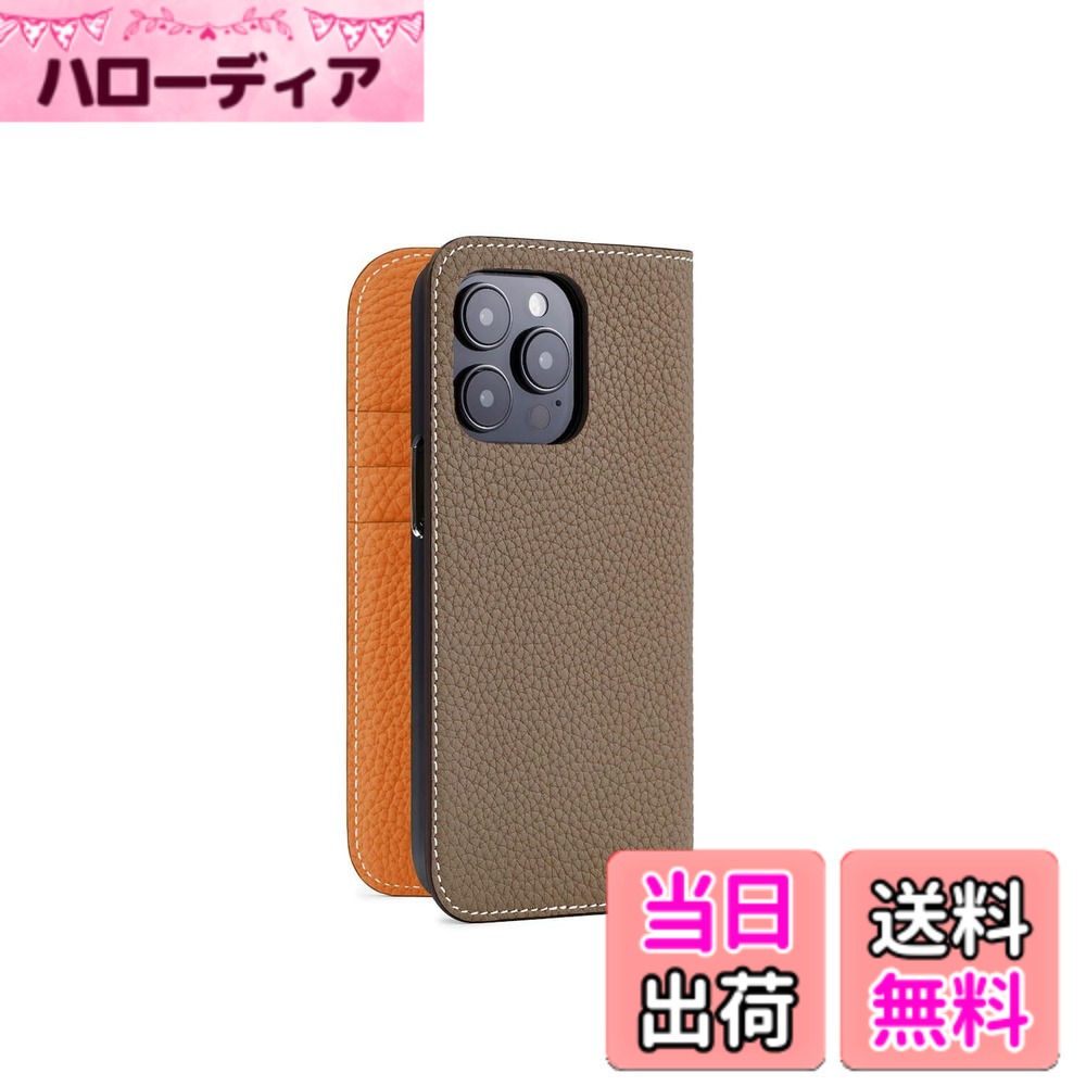 【貨物輸送無料】【BONAVENTURA】当用日記容れもの シュリンクレザー iPhone15Pro BODT15P 色：エトープ x オレンジ色.、大いさ：iPhone 15 Pro