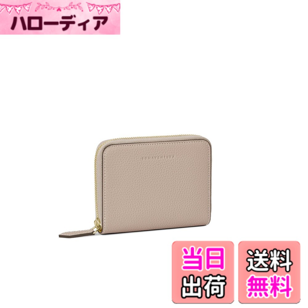 【貨物輸送無料】【BONAVENTURA】並み並み ファンクショナル ジップウォレット シュリンクレザー 色：グレージュ x ベイビーピンク、大きさ：歌留多細長い切口