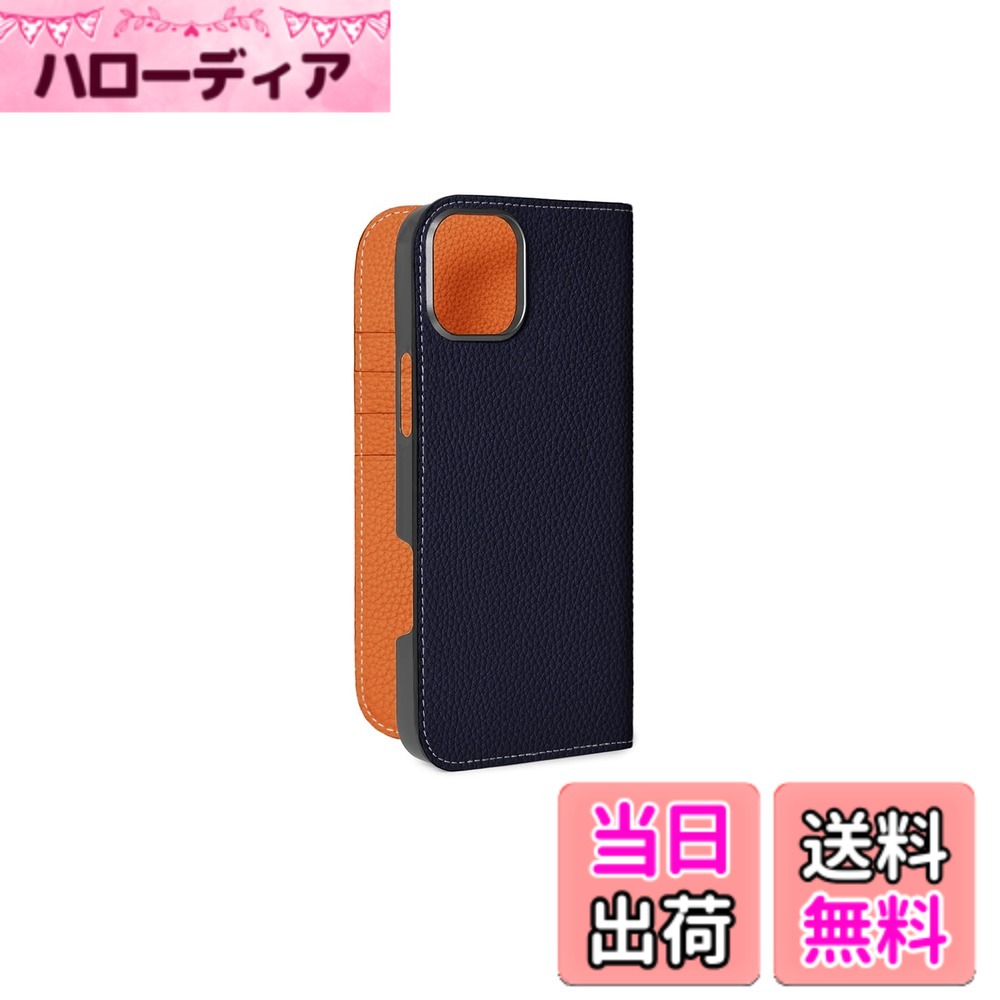 【貨物輸送無料】【BONAVENTURA】当用日記容れもの シュリンクレザー iPhone16Plus BODT16PL 色：米国海軍 x オレンジ色、大きさ：iPhone 16 Plus
