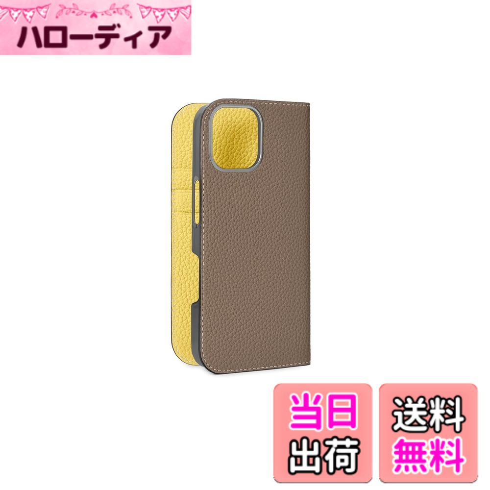 【貨物輸送無料】【BONAVENTURA】当用日記容れもの シュリンクレザー iPhone16Pro BODT16P 色：エトープ x 黄色、大いさ：iPhone 16 Pro