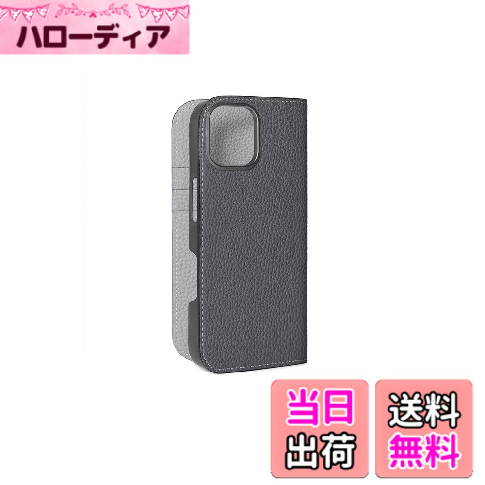 【貨物輸送無料】【BONAVENTURA】当用日記容れもの シュリンクレザー iPhone16 BODT16 色：暗灰色 x トゥルーグレー、大いさ：iPhone 16