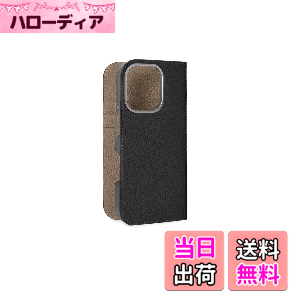 【送料無料】【BONAVENTURA】ダイアリーケース シュリンクレザー iPhone16Pro BODT16P 色:ブラック x エトープ、サイズ:iPhone 16 Pro