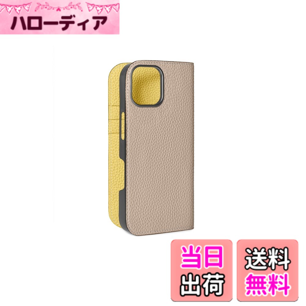 【貨物輸送無料】【BONAVENTURA】当用日記容れもの シュリンクレザー iPhone16 BODT16 色：グレージュ x 黄色、大いさ：iPhone 16
