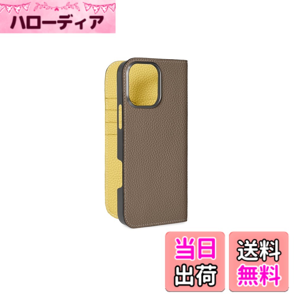 【貨物輸送無料】【BONAVENTURA】当用日記入れもの シュリンクレザー iPhone16ProMax BODT16PM 色：エトープ x 黄色、大きさ：iPhone 16 Pro Max