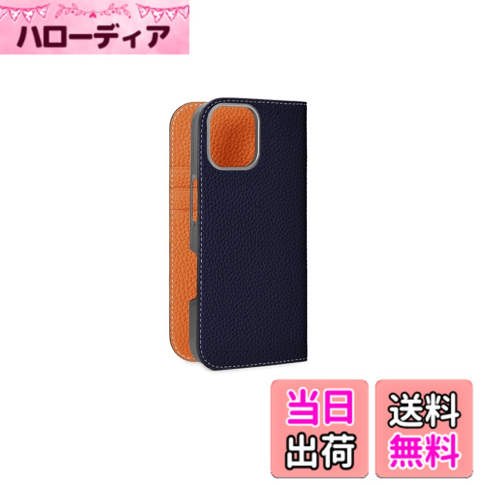 【貨物輸送無料】【BONAVENTURA】当用日記容れもの シュリンクレザー iPhone16Pro BODT16P 色：米国海軍 x オレンジ色、大いさ：iPhone 16 Pro