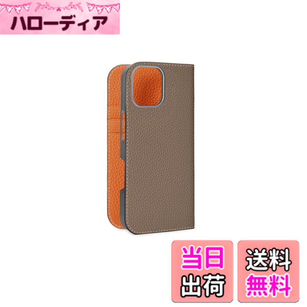 【送料無料】【BONAVENTURA】ダイアリーケース シュリンクレザー iPhone16Pro BODT16P 色：エトープ x オレンジ、サイズ：iPhone 16 Pro