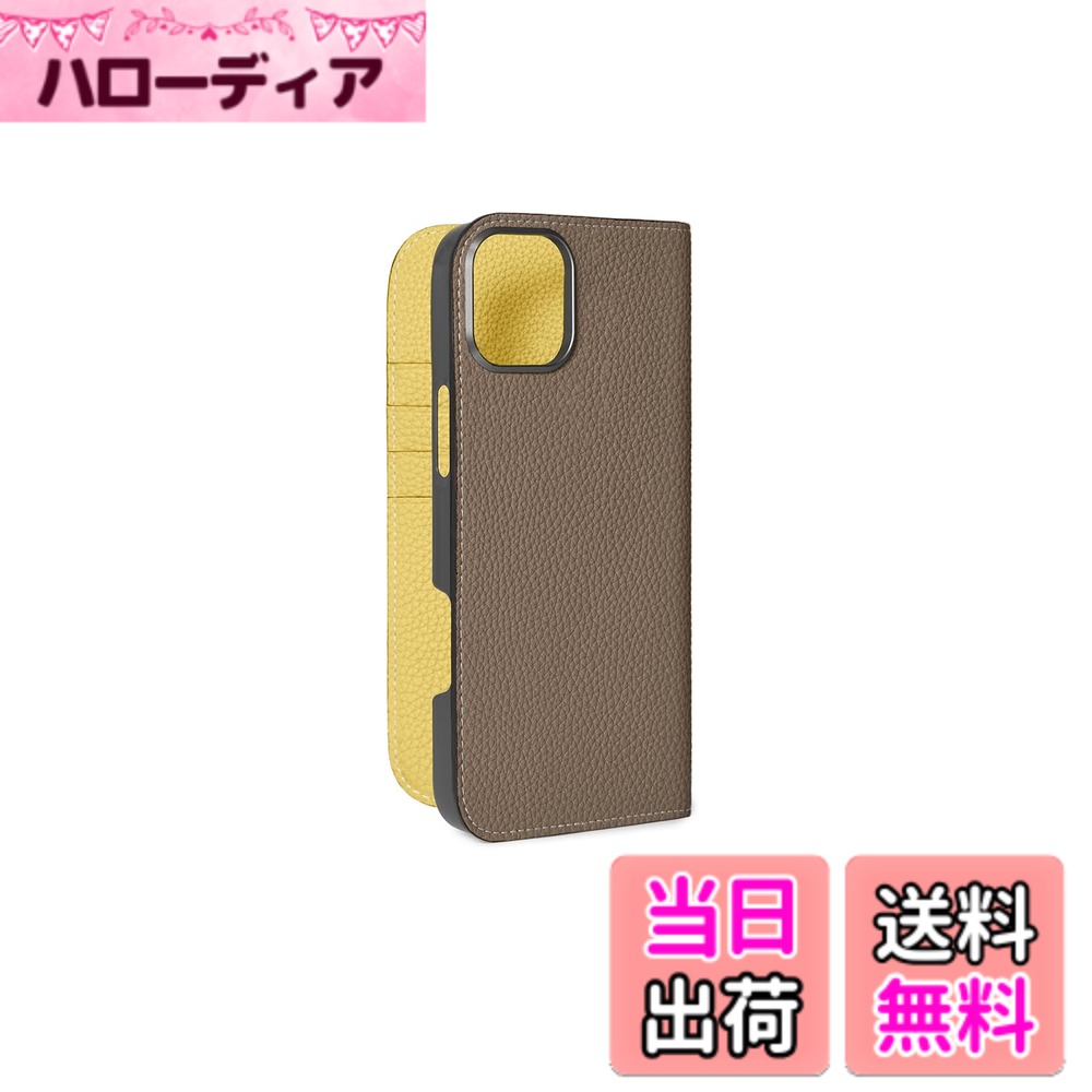 【送料無料】【BONAVENTURA】ダイアリーケース シュリンクレザー iPhone16Plus BODT16PL 色：エトープ x イエロー、サイズ：iPhone 16 Plus