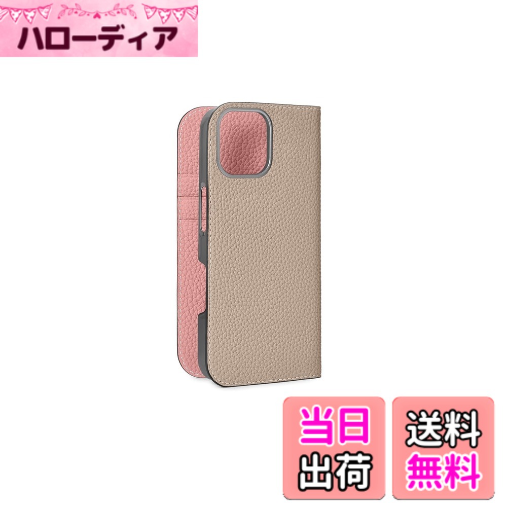 【貨物輸送無料】【BONAVENTURA】当用日記容れもの シュリンクレザー iPhone16Pro BODT16P 色：グレージュ x コーラル、大いさ：iPhone 16 Pro