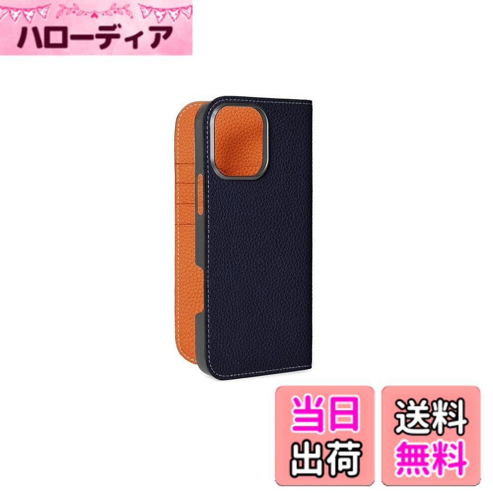 【貨物輸送無料】【BONAVENTURA】当用日記容れもの シュリンクレザー iPhone16ProMax BODT16PM 色：米国海軍 x オレンジ色、大きさ：iPhone 16 Pro Max