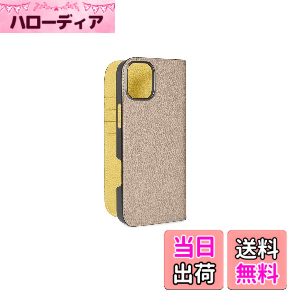 【送料無料】【BONAVENTURA】ダイアリーケース シュリンクレザー iPhone16Pro BODT16P 色：グレージュ x イエロー、サイズ：iPhone 16 Pro｜ハローディア店