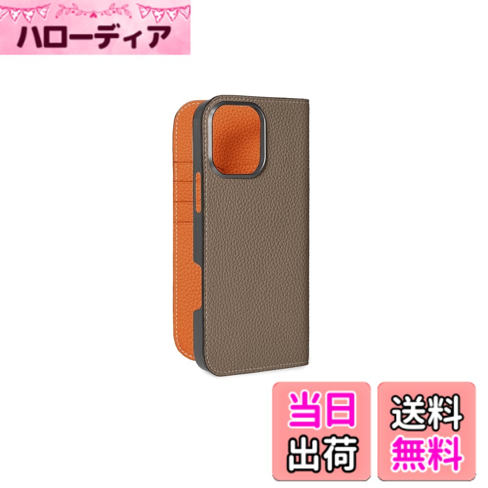【貨物輸送無料】【BONAVENTURA】当用日記容れもの シュリンクレザー iPhone16ProMax BODT16PM 色：エトープ x オレンジ色、大きさ：iPhone 16 Pro Max