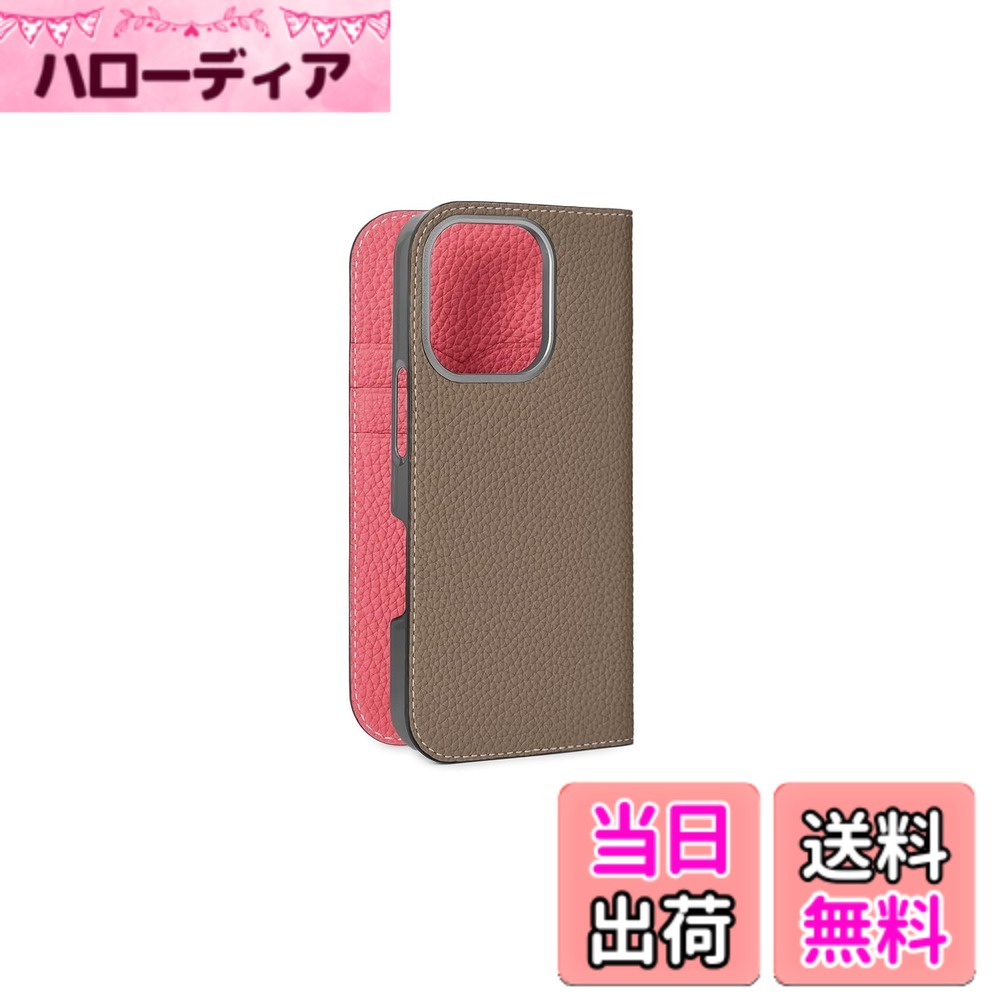 【貨物輸送無料】【BONAVENTURA】当用日記容れもの シュリンクレザー iPhone16Pro BODT16P 色：エトープ x アザレ、大いさ：iPhone 16 Pro