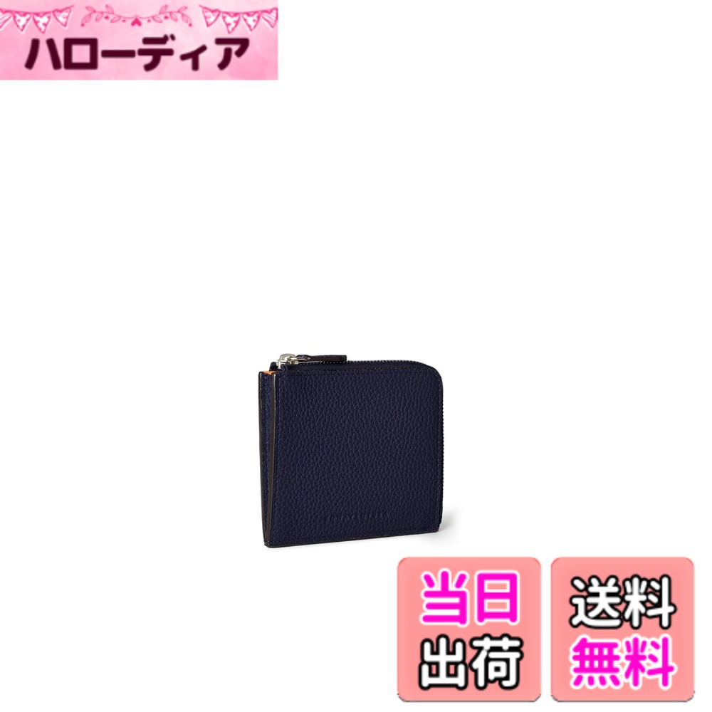 【貨物輸送無料】【BONAVENTURA】L字ジップ ウォレット シュリンクレザー 色：米国海軍 x オレンジ色